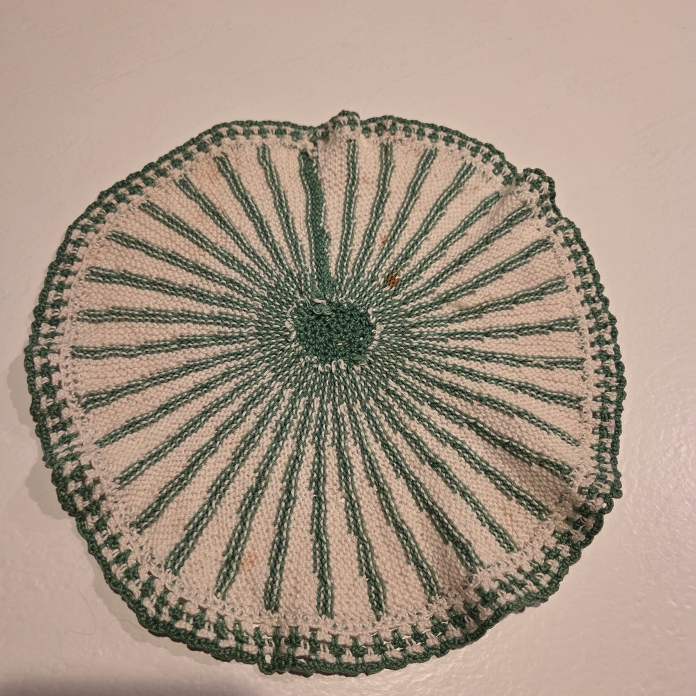 Green and Cream Striped Crocheted Doily